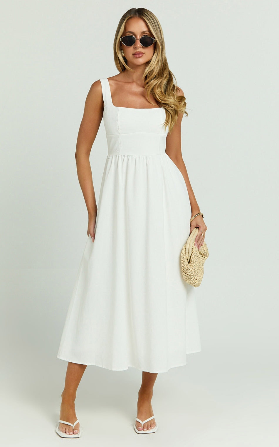 New Showpo Khari Midi Dress Linen Look Square A Line Dress Size Medium Msrp $119